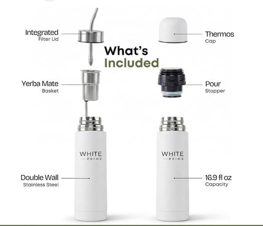 White Prime Mate Thermos – 2-in-1 Insulated Stainless Steel Flask