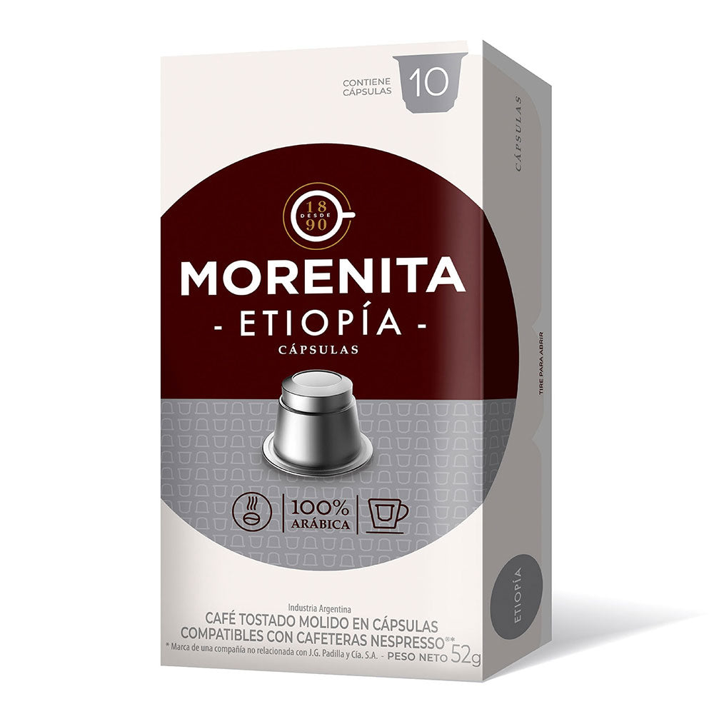 Morenita Etiopía 100% Arábica Coffee Pods – Nespresso Compatible Espresso Capsules, 10-Pack (52g)