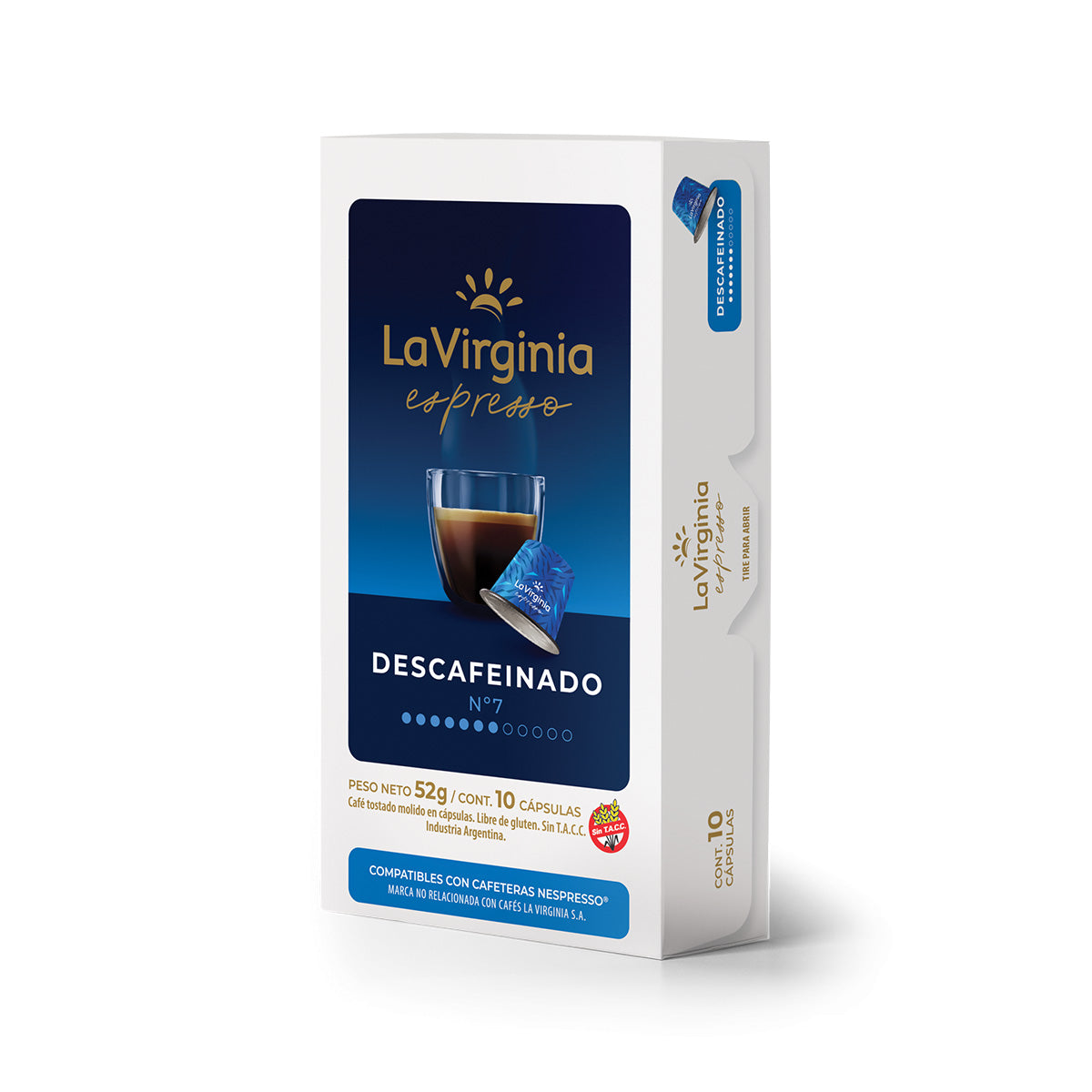 La Virginia Espresso Descafeinado N°7 Coffee Pods – Nespresso Compatible & Gluten-Free Decaf, 10-Pack (52g)