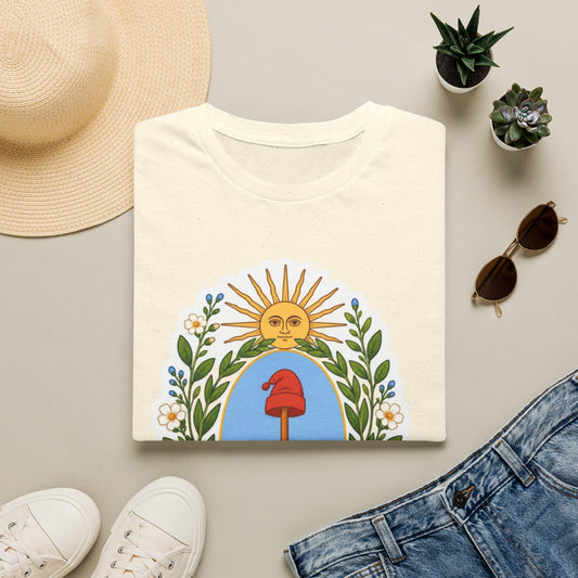 Sunrise Mushroom T-Shirt — Botanical Crest Design