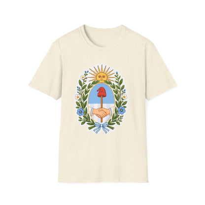 Sunrise Mushroom T-Shirt — Botanical Crest Design