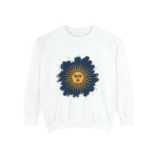 Sunburst Graphic Sweatshirt — Vintage Celestial Sun Crewneck