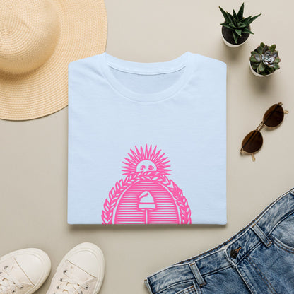 Pink Retro Crest T‑Shirt — Sunburst Emblem Graphic Tee
