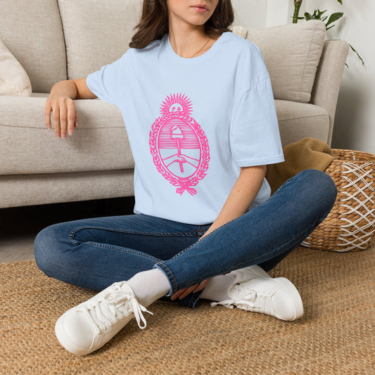 Pink Retro Crest T‑Shirt — Sunburst Emblem Graphic Tee
