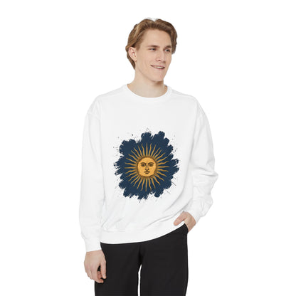 Sunburst Graphic Sweatshirt — Vintage Celestial Sun Crewneck