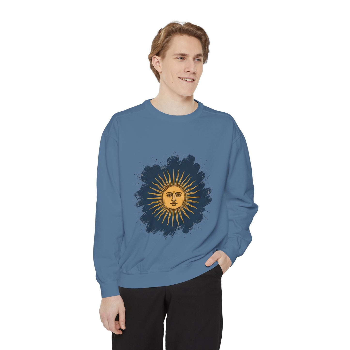 Sunburst Graphic Sweatshirt — Vintage Celestial Sun Crewneck