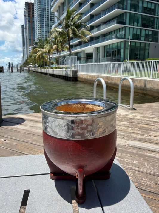 Mate Imperial Brown Leather – Mate Gourd with Chiseled Steel Rim & Calabash Interior