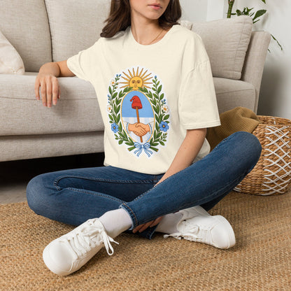 Sunrise Mushroom T-Shirt — Botanical Crest Design
