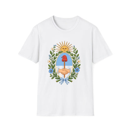Sunrise Mushroom T-Shirt — Botanical Crest Design
