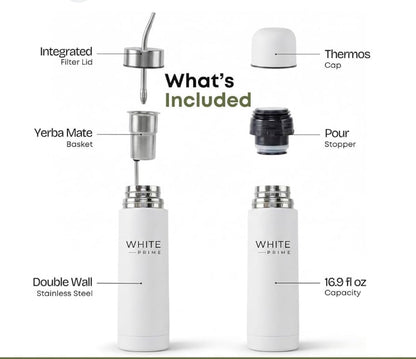 White Prime Mate Thermos – 2-in-1 Insulated Stainless Steel Flask