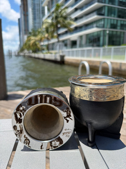 Mate Imperial Maradona – Black Leather Gourd with Engraved D10S Tribute Rim