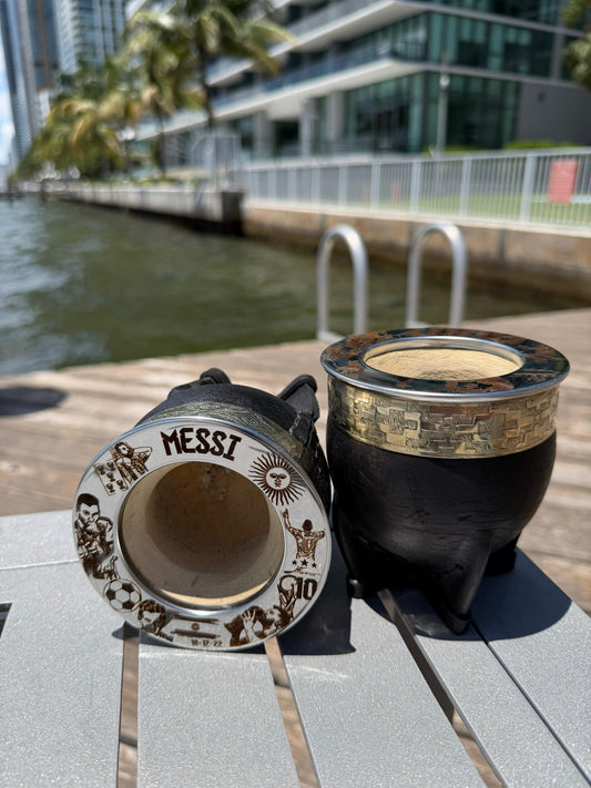Mate Imperial Messi – Black Leather Gourd with Engraved World Cup Tribute Rim