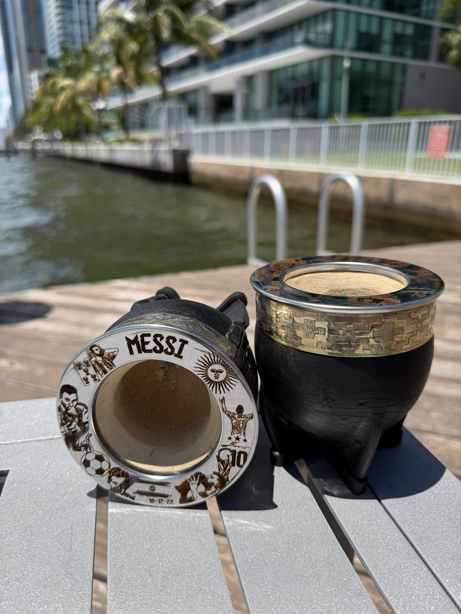Mate Imperial Messi – Black Leather Gourd with Engraved World Cup Tribute Rim