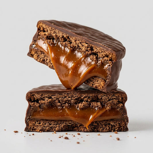 Chocolate-coated alfajor — Gooey Cross-Section | Generated by Modelize