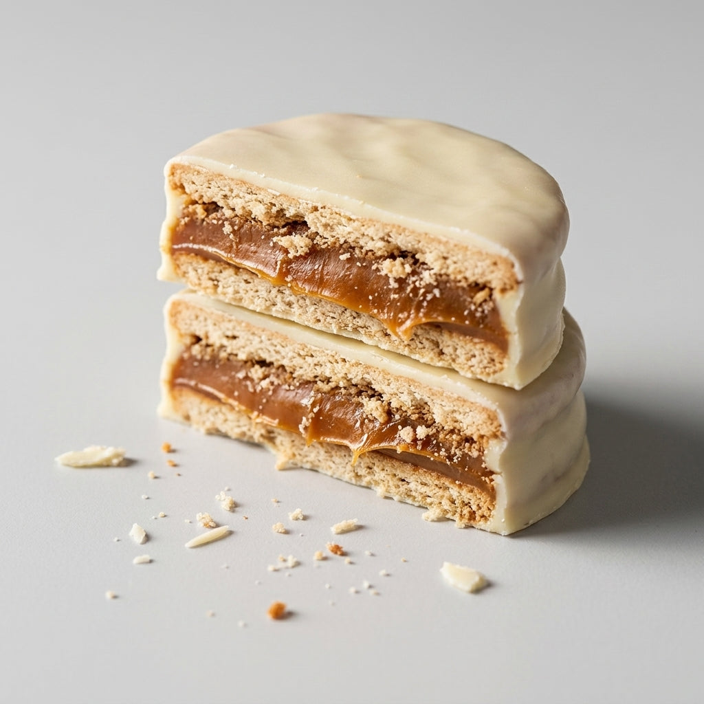 White Chocolate Alfajor — Gooey Cross-Section | Generated by Modelize
