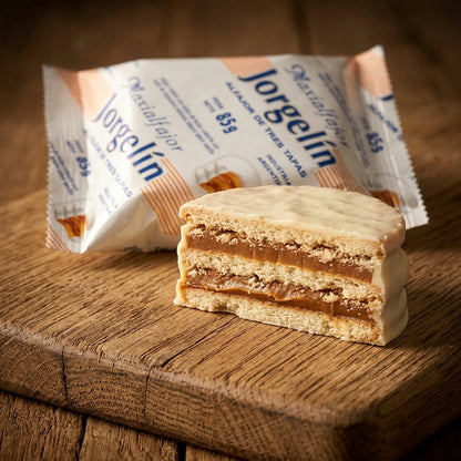 Triple-layered white chocolate alfajor — Triple Layer Cross-Section | Generated by Modelize