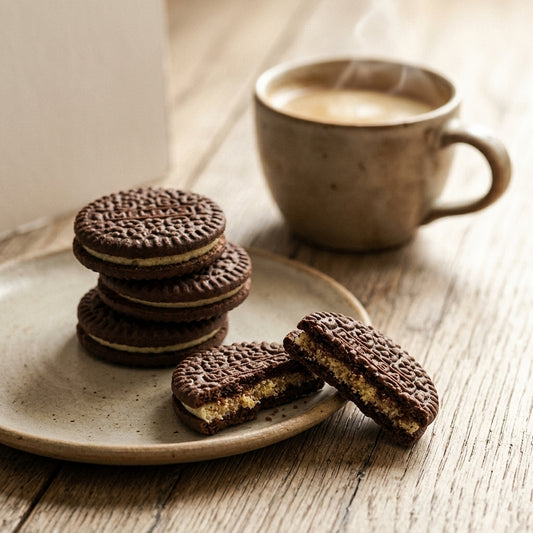 Chocolate sandwich cookies — Merienda Snack Scene | Generated by Modelize