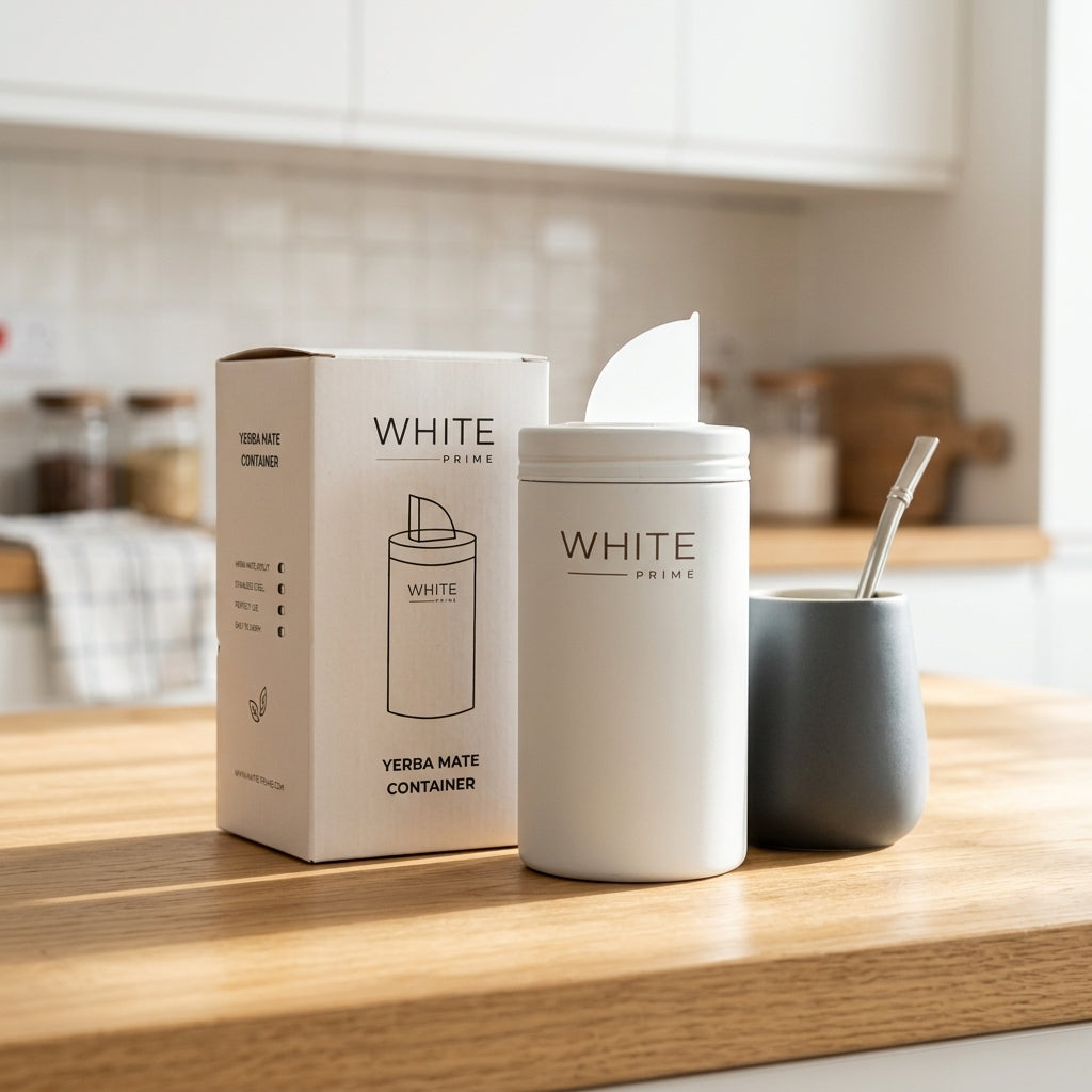 Stainless steel yerba mate container — Modern Kitchen Lifestyle | Generated by Modelize