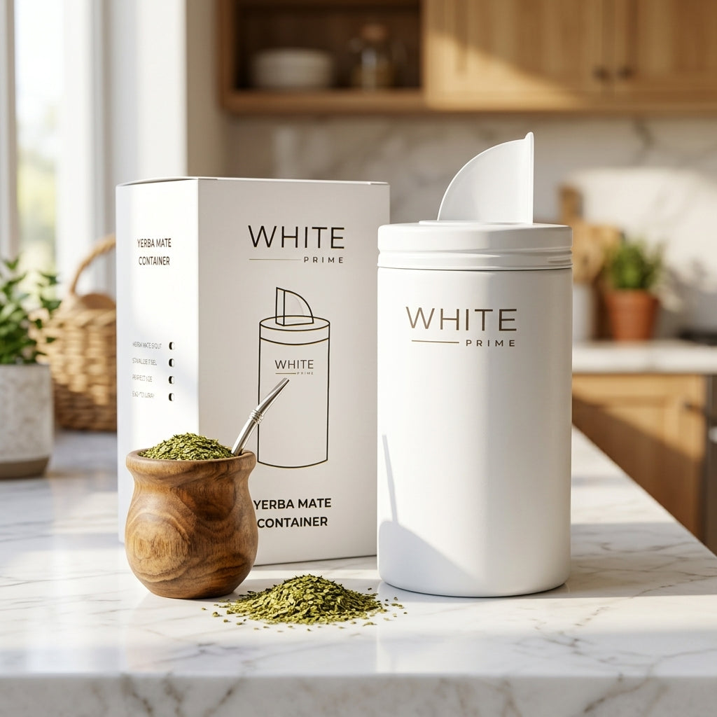 Stainless steel yerba mate container — Modern Kitchen Lifestyle | Generated by Modelize