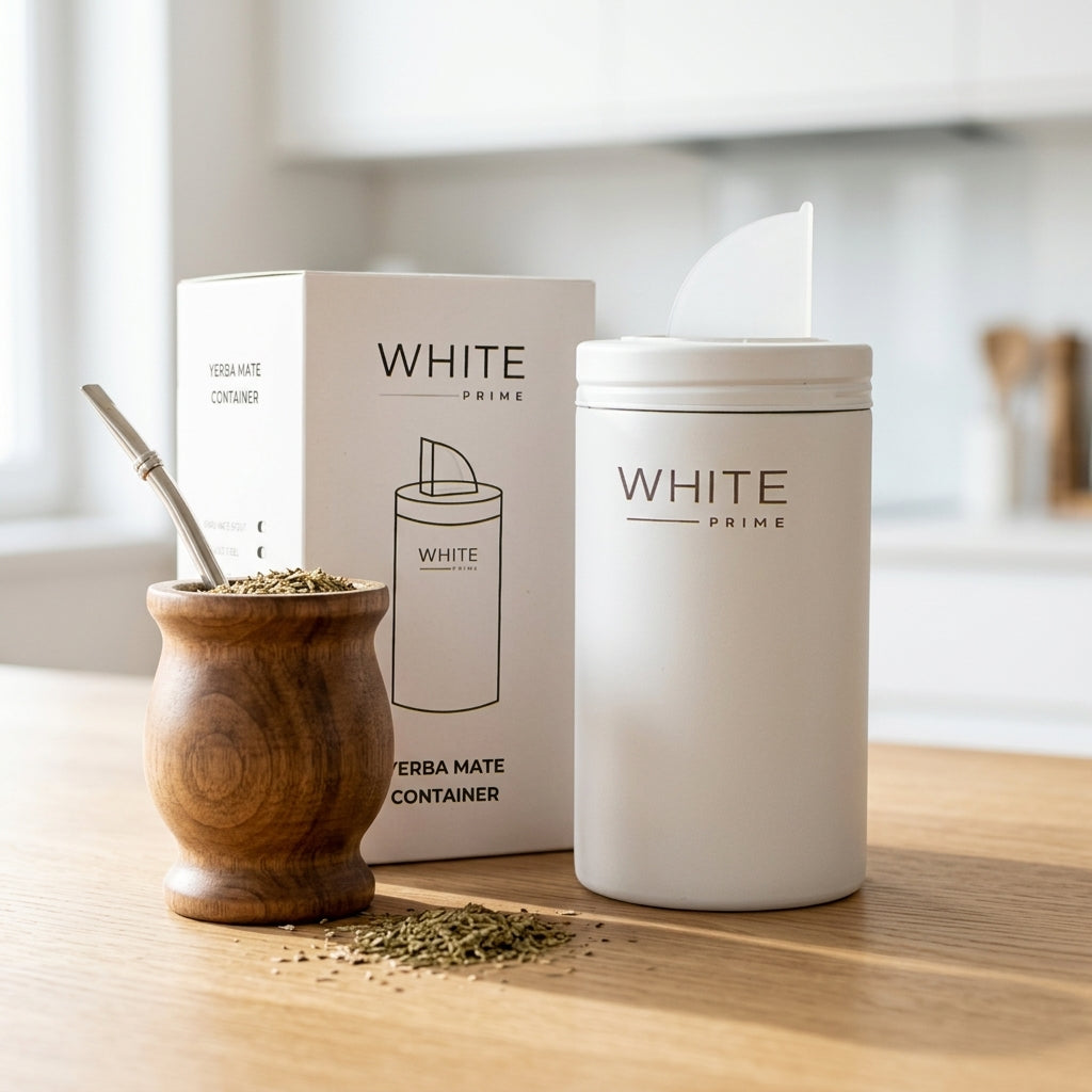 Stainless steel yerba mate container and packaging — Lifestyle Ritual Scene | Generated by Modelize