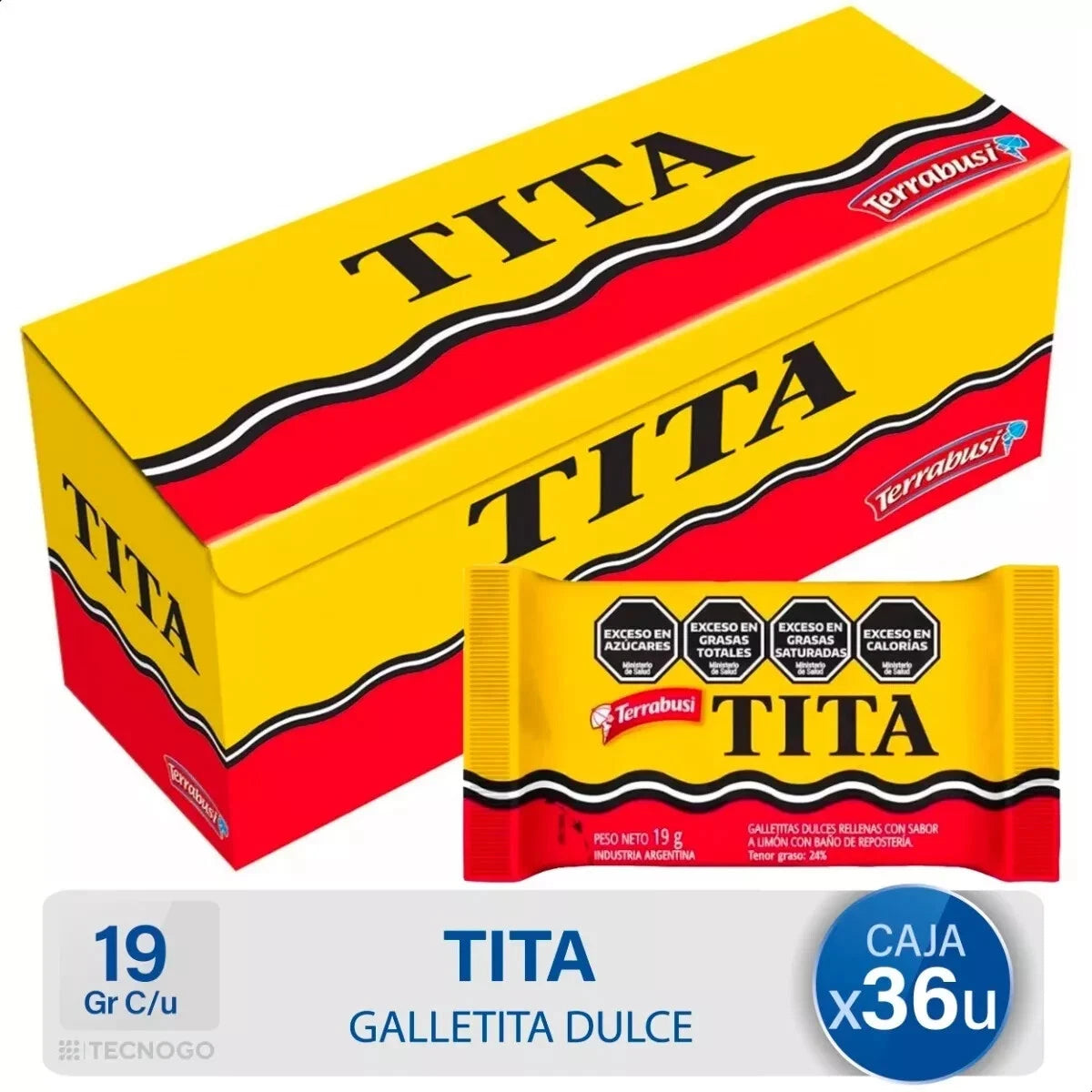 Terrabusi Tita Lemon Cream Filled Cookies – Chocolate Coated Biscuits, Box of 36 Units (648g)
