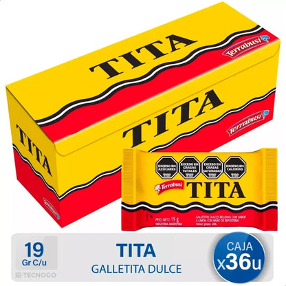 Terrabusi Tita Lemon Cream Filled Cookies – Chocolate Coated Biscuits, Box of 36 Units (648g)