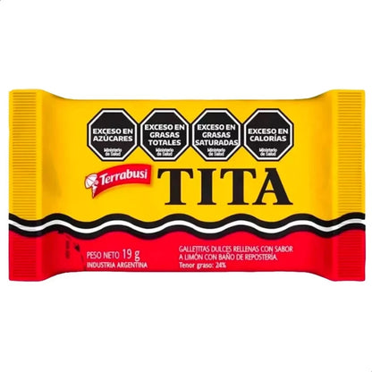 Terrabusi Tita Lemon Cream Filled Cookies – Chocolate Coated Biscuits, Box of 36 Units (648g)