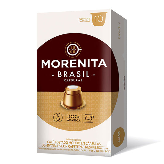 Morenita Brasil 100% Arábica Coffee Pods – Nespresso Compatible Espresso Capsules, 10-Pack (52g)