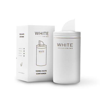 White Prime Stainless Steel Yerba Mate Container – Premium Yerbera with Easy-Pour Spout