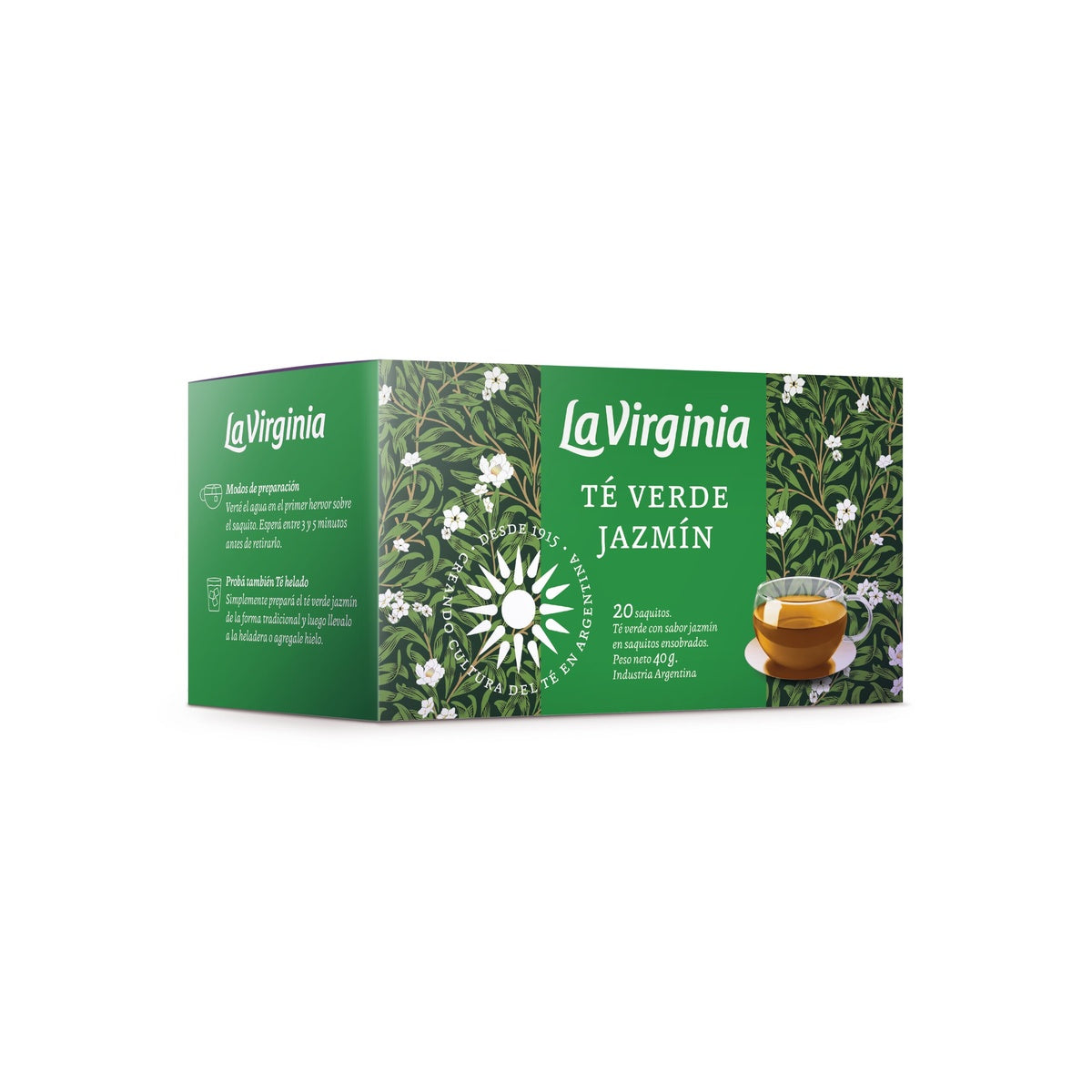 La Virginia Té Verde Jazmín – Argentine Green Tea with Jasmine, 20 Tea Bags