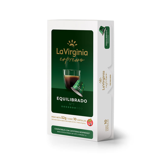 La Virginia Espresso Equilibrado N°7 Coffee Pods – Nespresso Compatible & Gluten-Free, 10-Pack (52g)