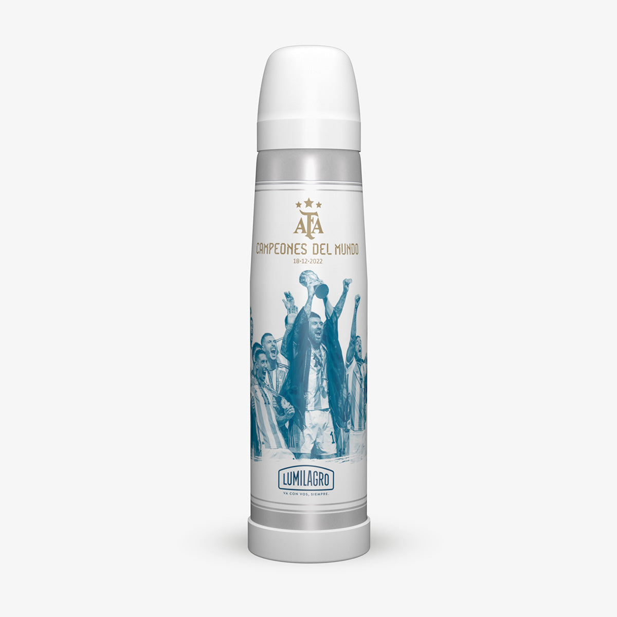 Lumilagro Argentina Campeones del Mundo White Edition Thermos – 1 Liter Portable Mate Water Flask