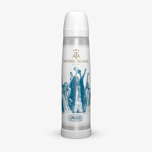 Lumilagro Argentina Campeones del Mundo White Edition Thermos – 1 Liter Portable Mate Water Flask