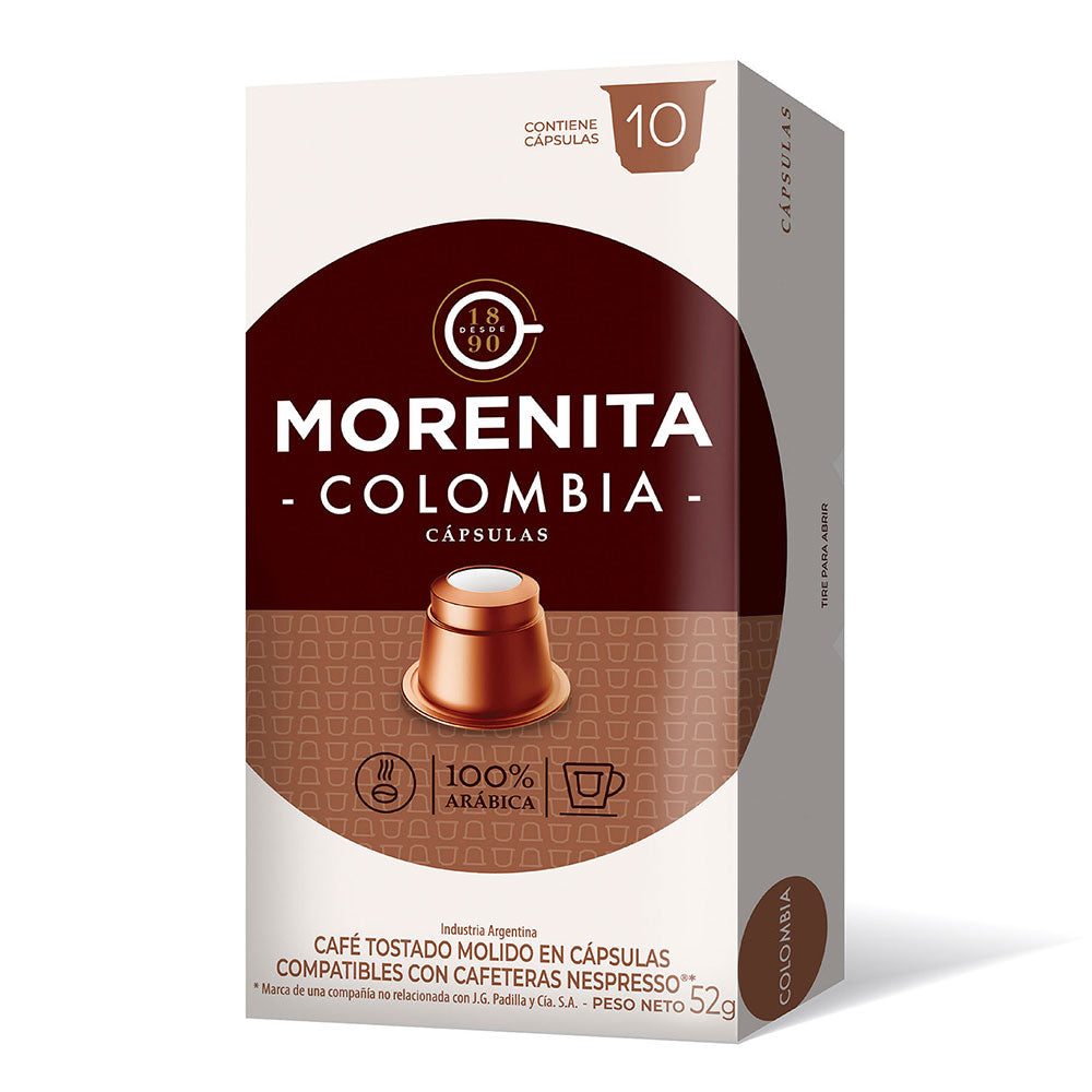 Morenita Colombia 100% Arábica Coffee Pods – Nespresso Compatible Espresso Capsules, 10-Pack (52g)