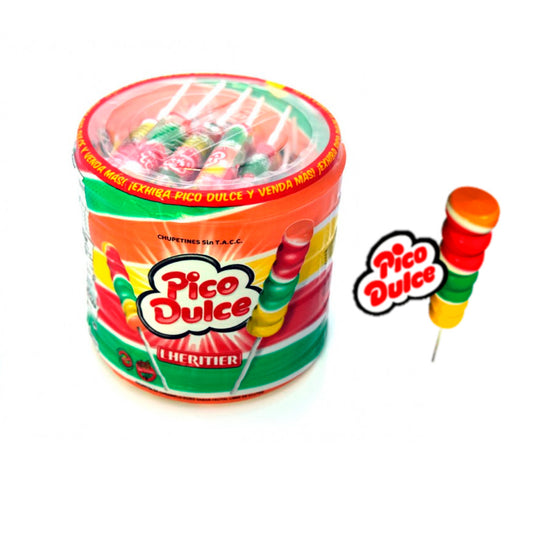 Lheritier Pico Dulce Tutti-Frutti Swirl Lollipops Display Jar (48-Pack)