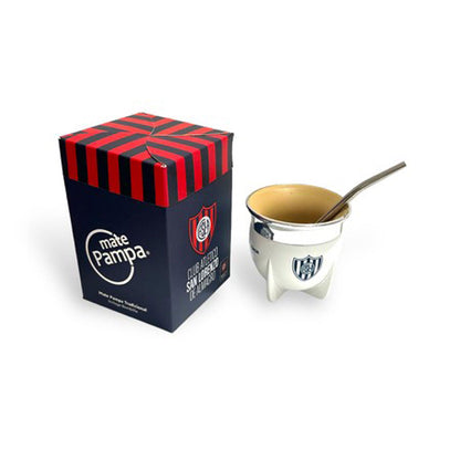 Official Mate Pampa San Lorenzo de Almagro Gourd & Bombilla Set – Premium Imperial White Torpedo Kit