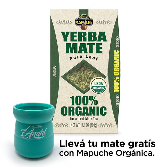 Mapuche 100% Organic Pure Leaf Yerba Mate Starter Kit – Includes Free Anahí Mate Cup (14.1 oz / 400g)